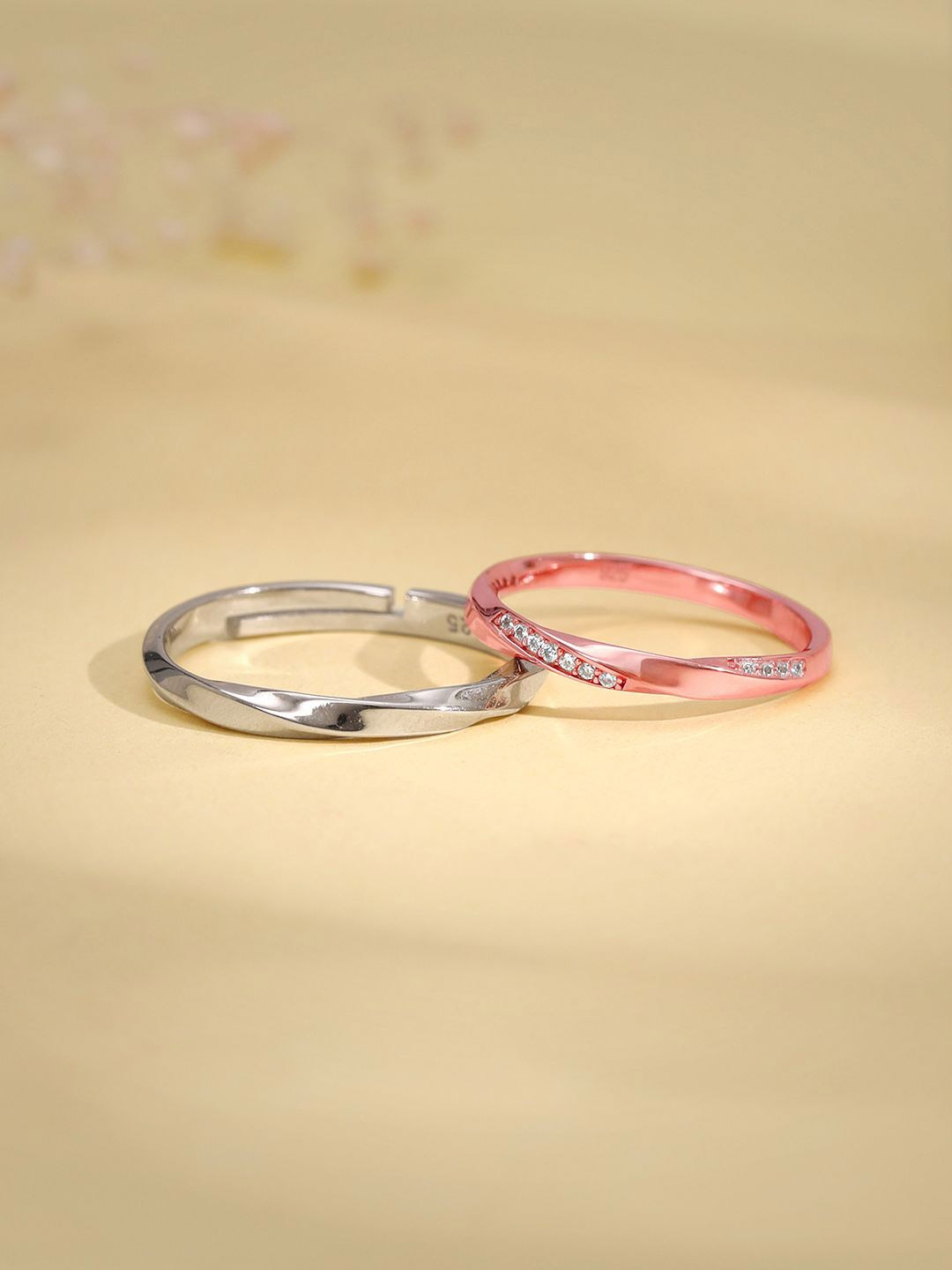 

GIVA Set Of 2 925 Sterling Silver Rhodium & Rose Gold-Plated Couple Band Rings