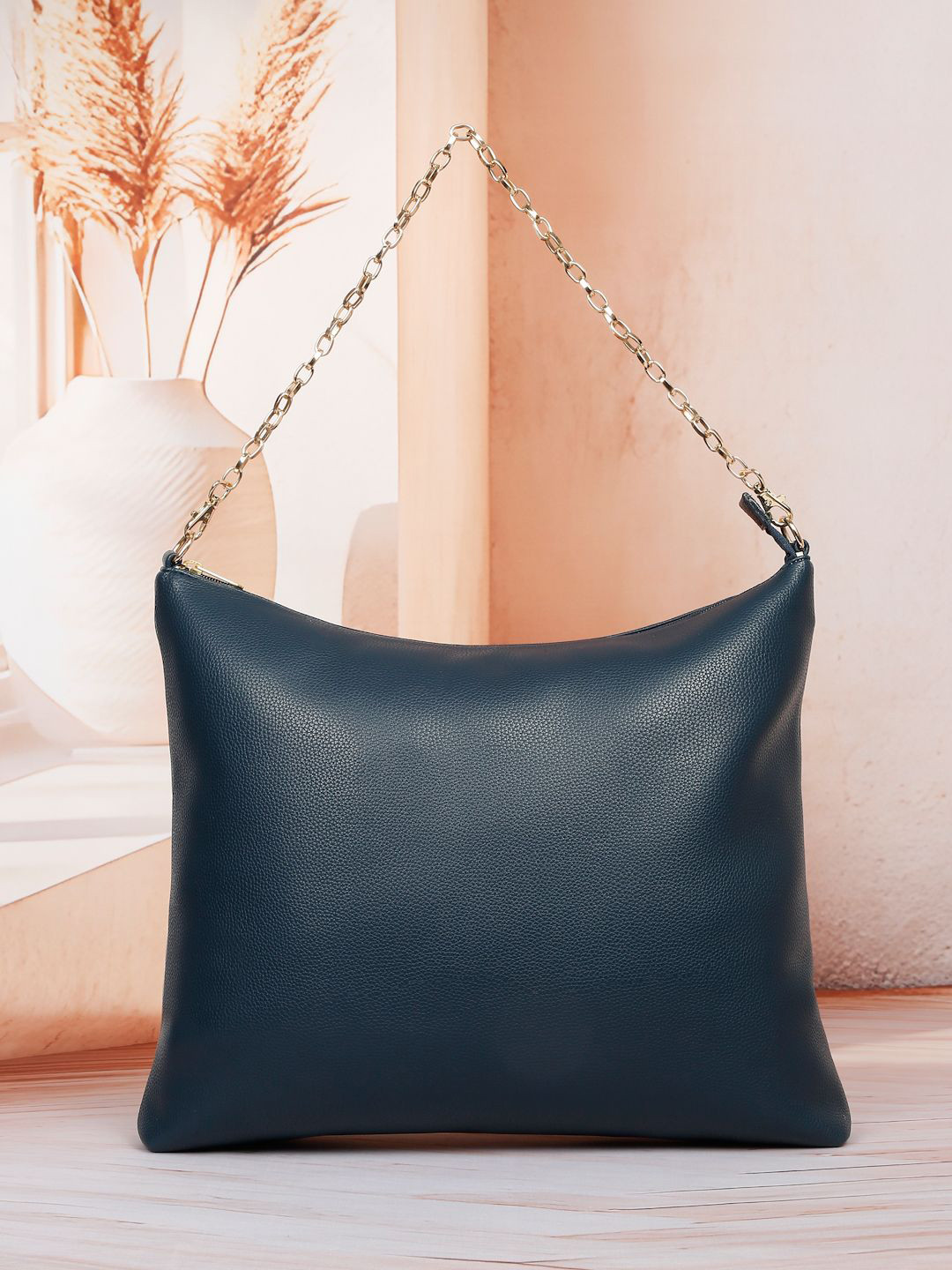 

White Lily PU Structured Shoulder Bag with Cut Work, Blue