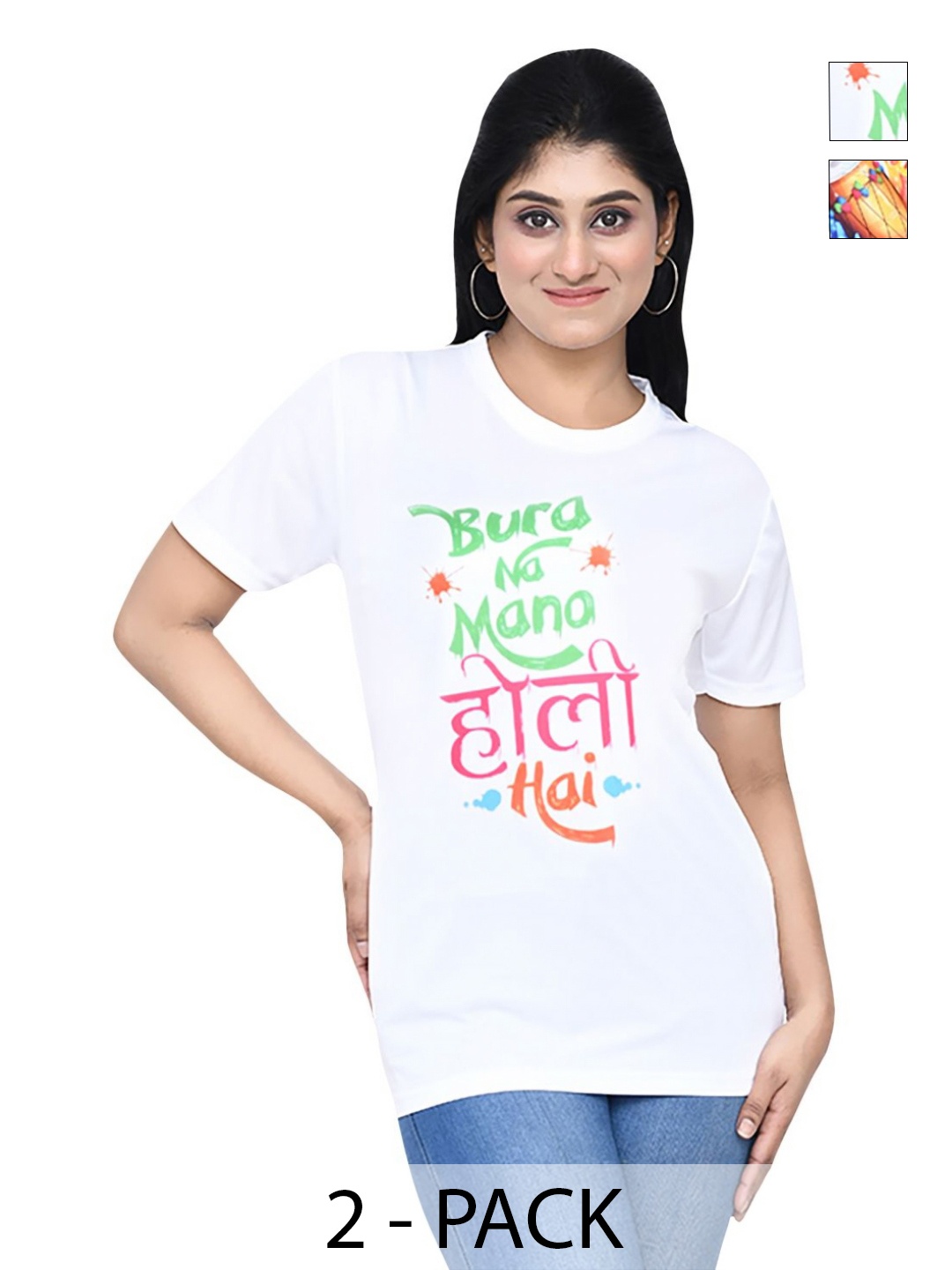 

RAPL Women 2 Printed Applique T-shirt, White