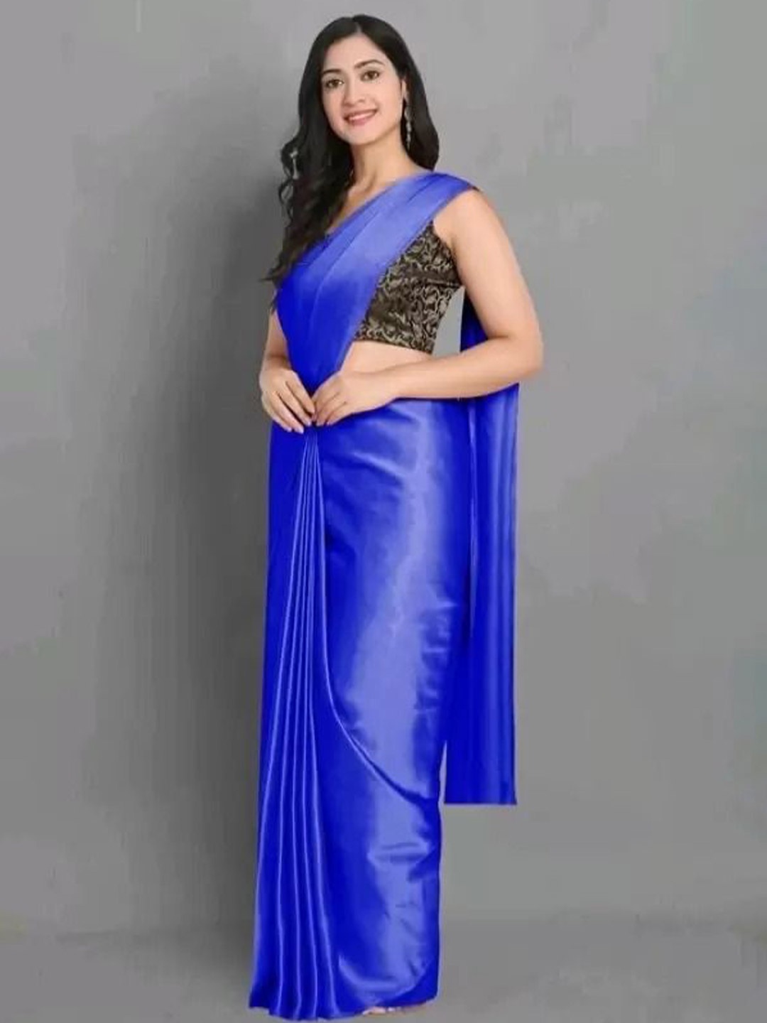 

SAADHVI Satin Saree With Blouse Piece, Blue
