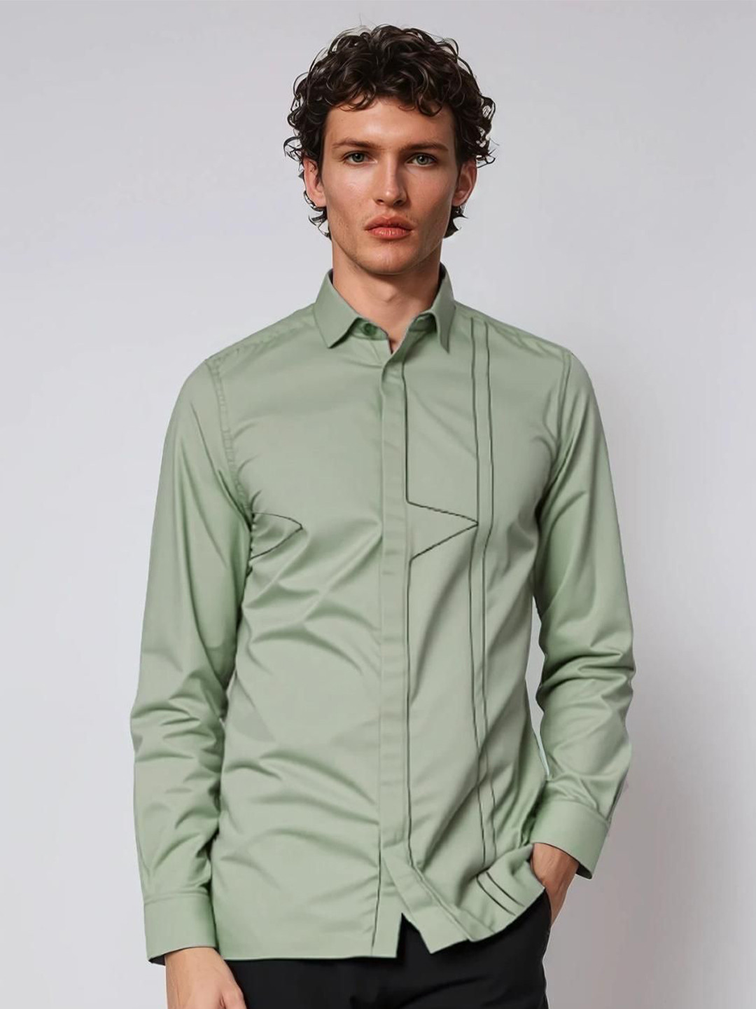 

HE SPOKE Men Smart Tailored Fit Opaque Formal Shirt, Green