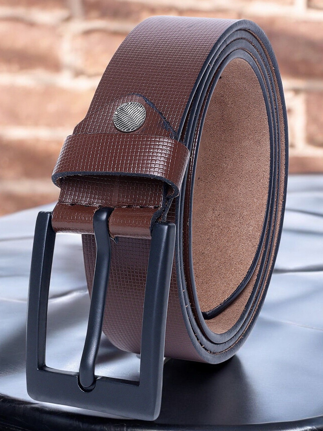 

Metronaut Men Textured Leather Formal Belt, Brown