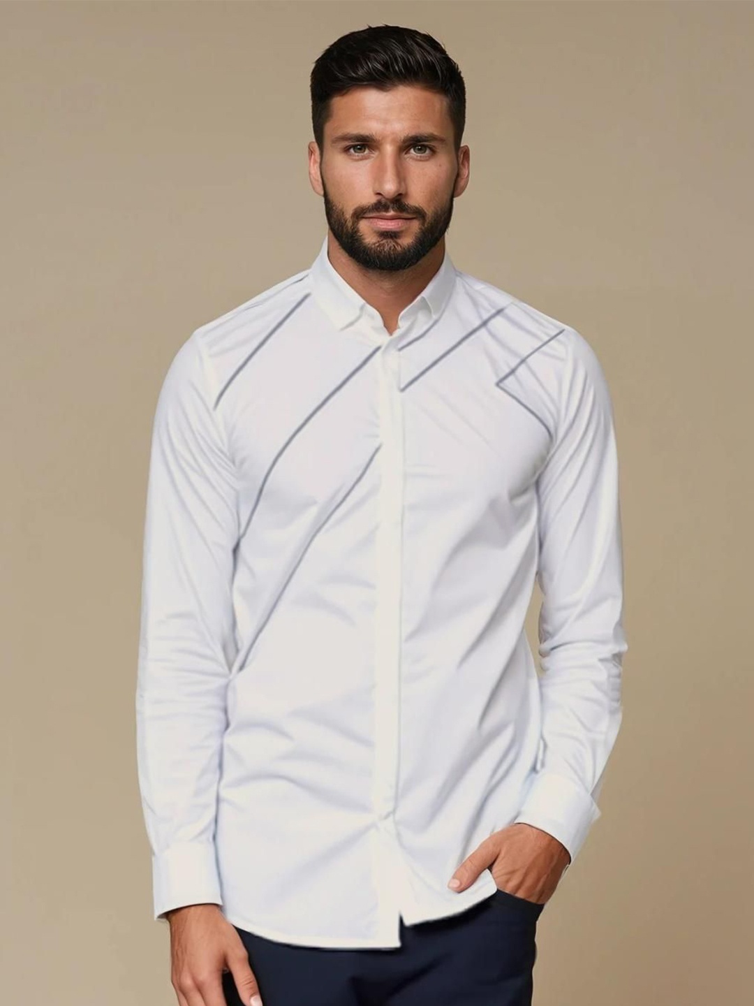 

HE SPOKE Men Smart Tailored Fit Opaque Printed Formal Shirt, White