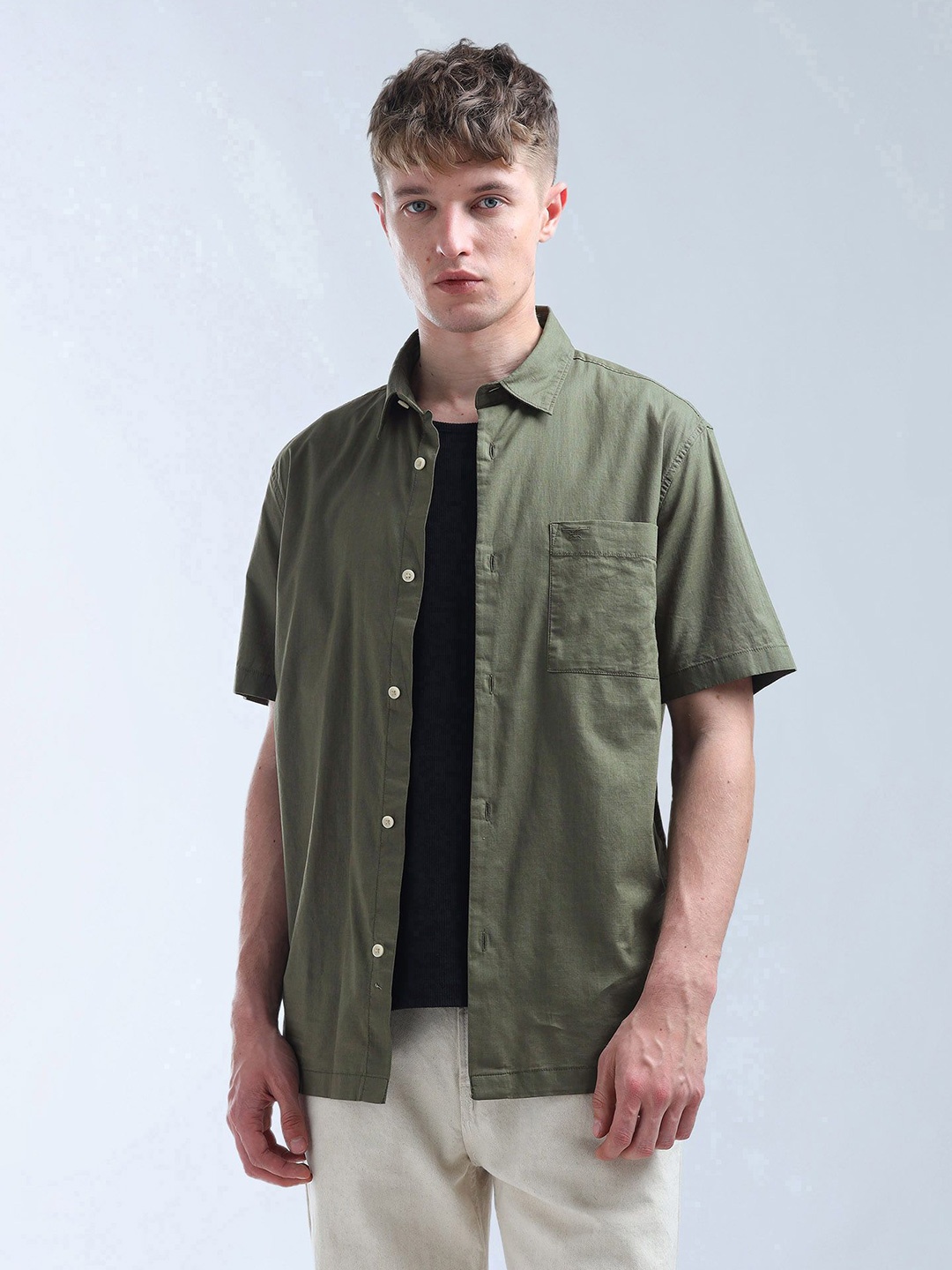 

Flying Machine Men Classic Opaque Casual Shirt, Green