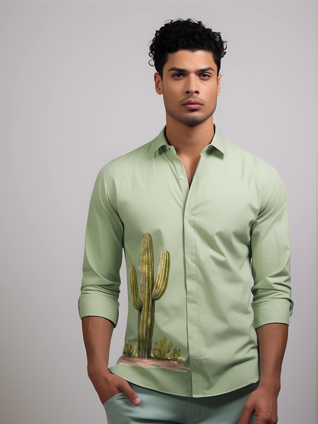 

HE SPOKE Men Smart Tailored Fit Opaque Casual Shirt, Green