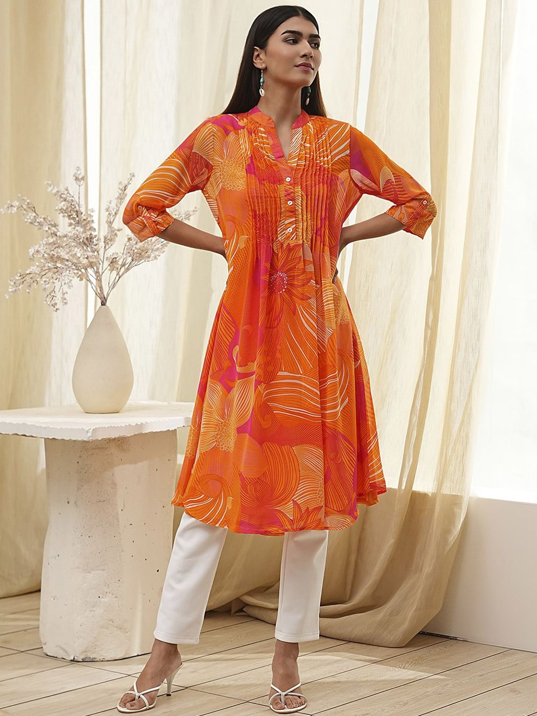 

Biba Women Striped Kurta, Orange