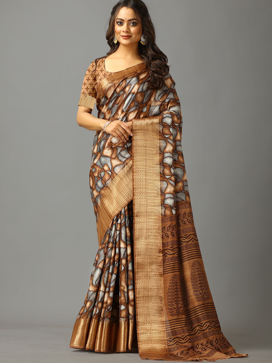 

NIRMAL CREATION Zari Saree, Camel brown