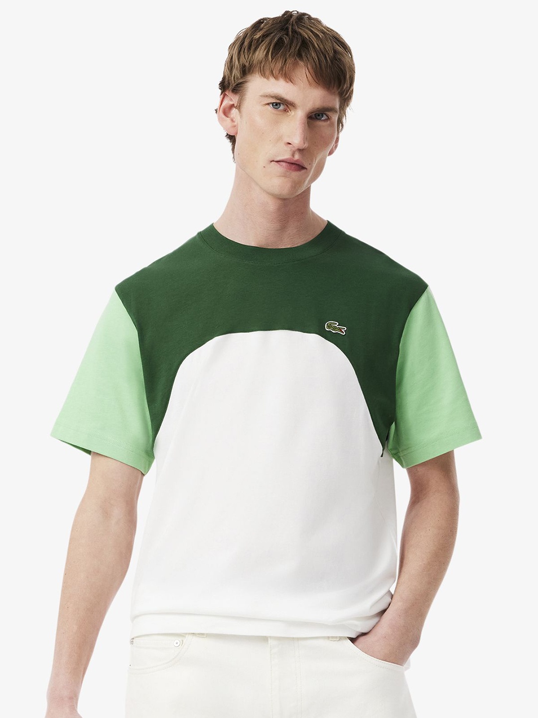

Lacoste Men Colourblocked Round Neck Cotton T-shirt, Green