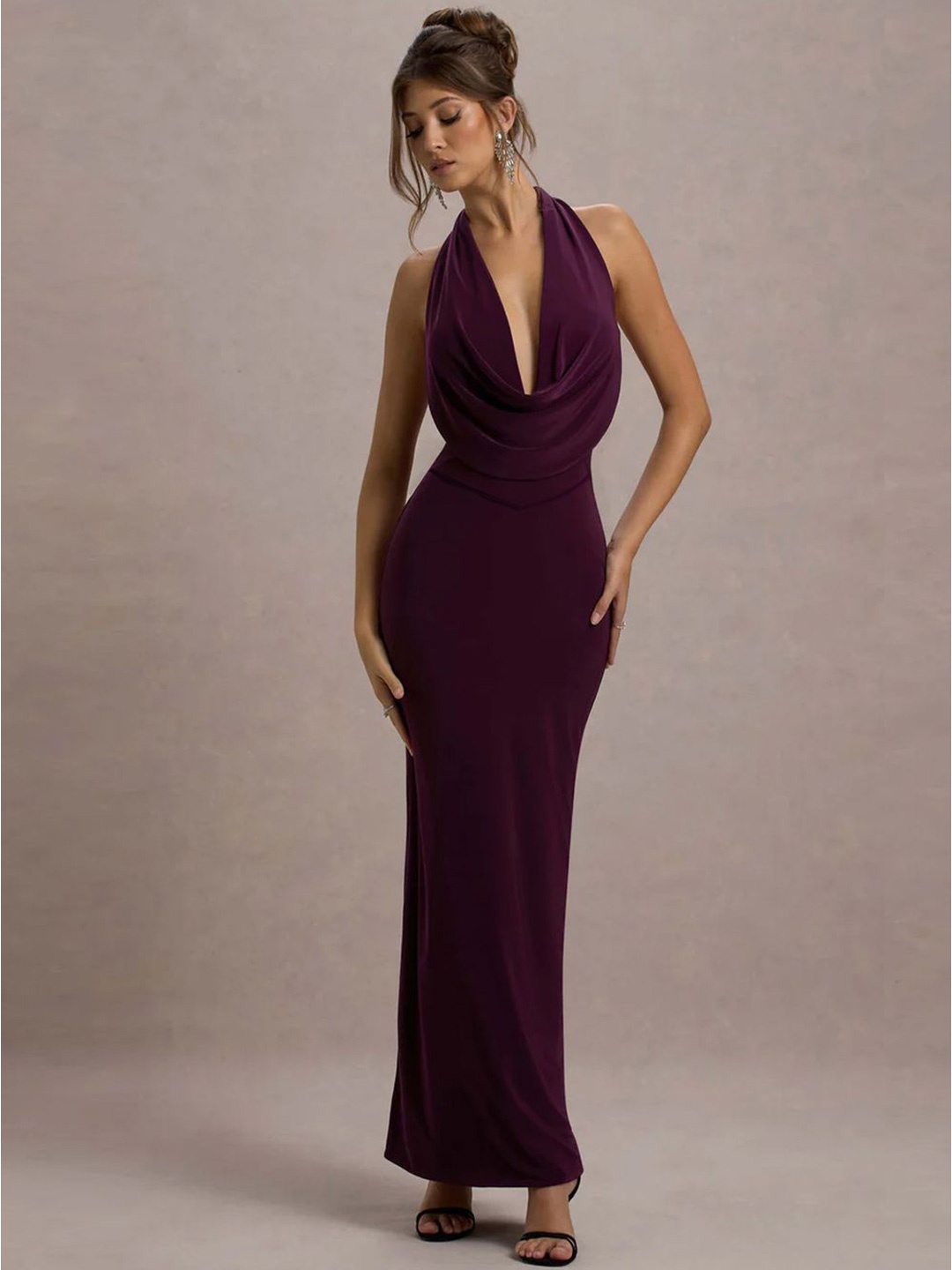 

Moda Rapido Cowl Neck Bodycon Maxi Dress, Burgundy