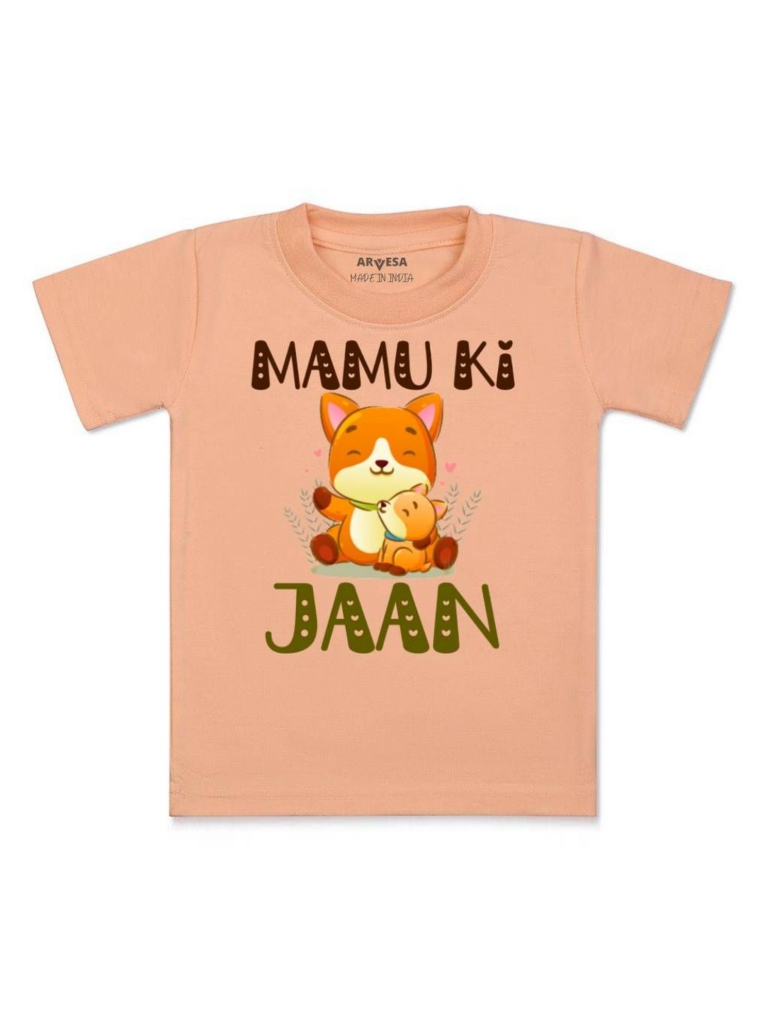 

Arvesa Kids Mamu Ki Jaan Printed Tshirt, Peach