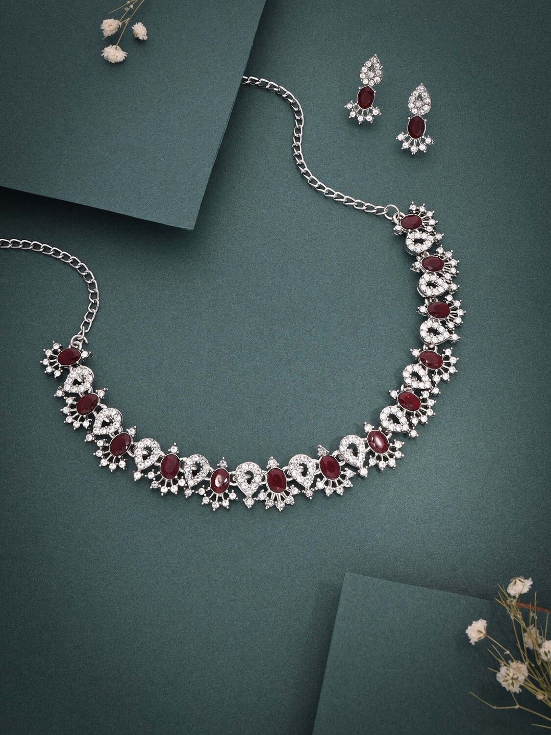 

Anouk Silver-Plated American Diamonds Studded Jewellery Set