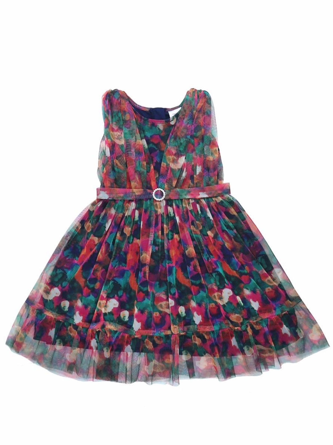 

Doodle Floral Print Net Fit & Flare Belted Dress, Navy blue