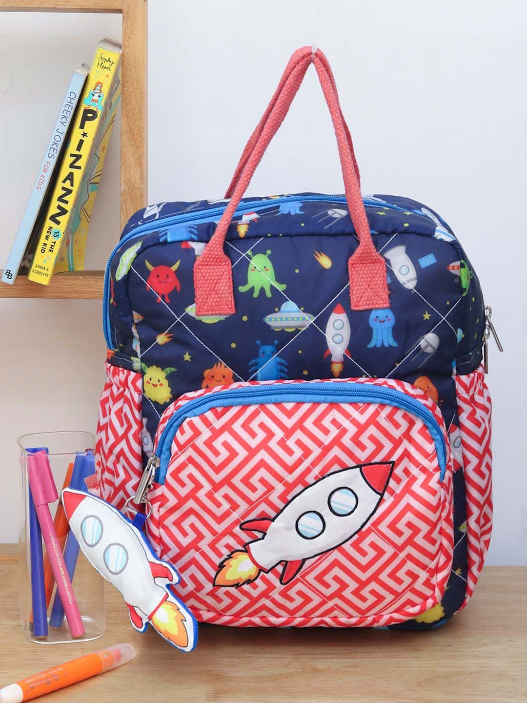 

ROSADA Kids Space Printed Unisex Kids Durable Box Backpack, Blue