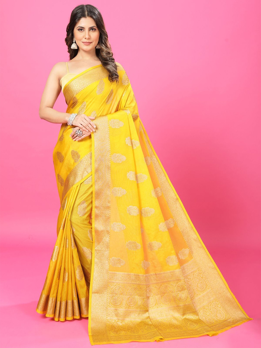 

CRAFTYSTYLES Woven Design Zari Pure Crepe Banarasi Saree, Yellow