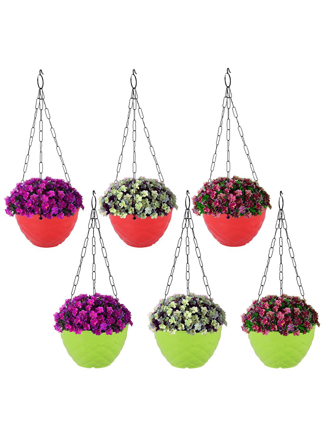 

Kuber Industries Red & Green 6 Pieces Textured Durable Hanging Planters