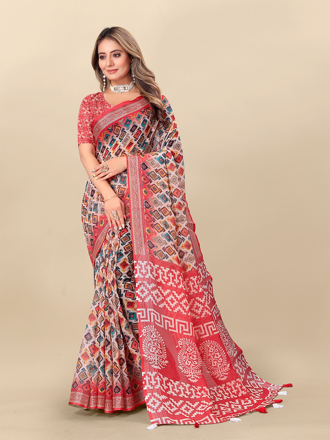 

Anouk Ethnic Motifs Printed Saree With Unstitched Blouse Piece, Red
