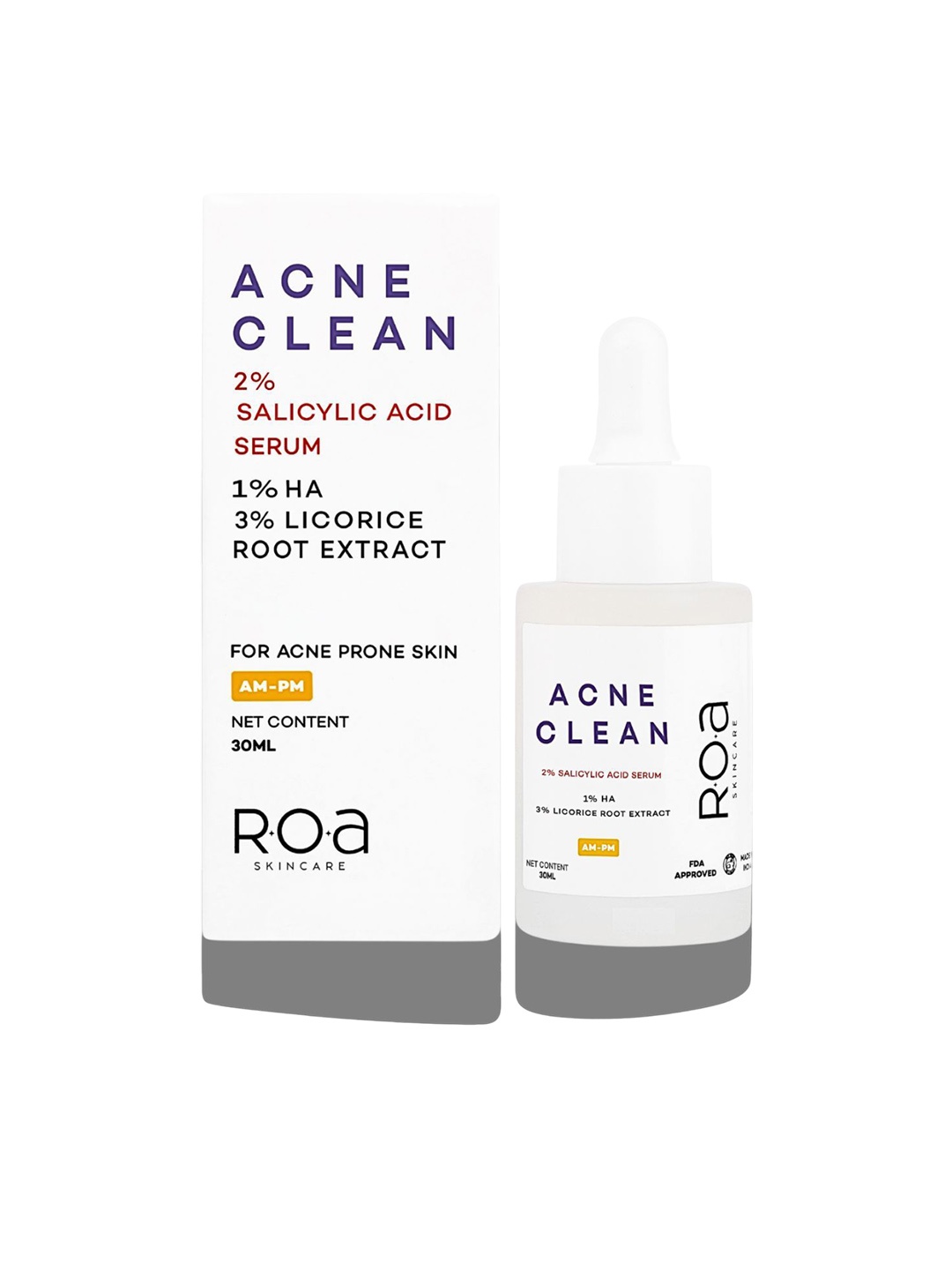 

R.O.A Acne Clean 2% Salicylic Acid Face Serum- 30 ml, White