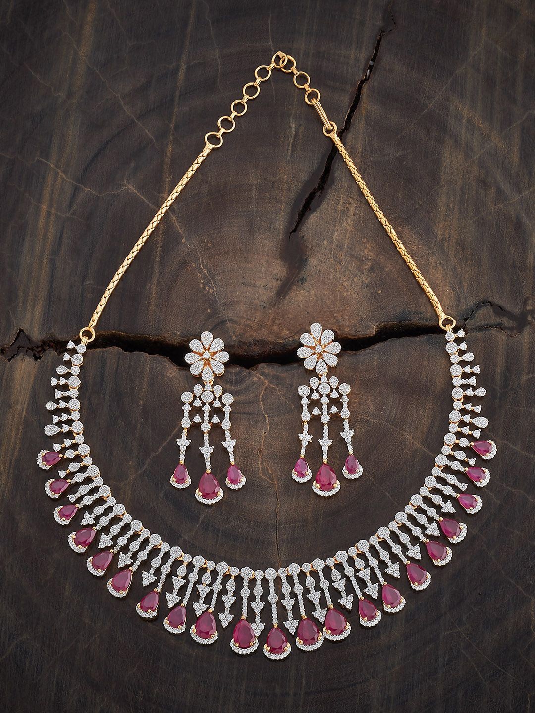 

Kushal's Fashion Jewellery Rhodium Gold-Plated Zircon Studded Jewellery Set