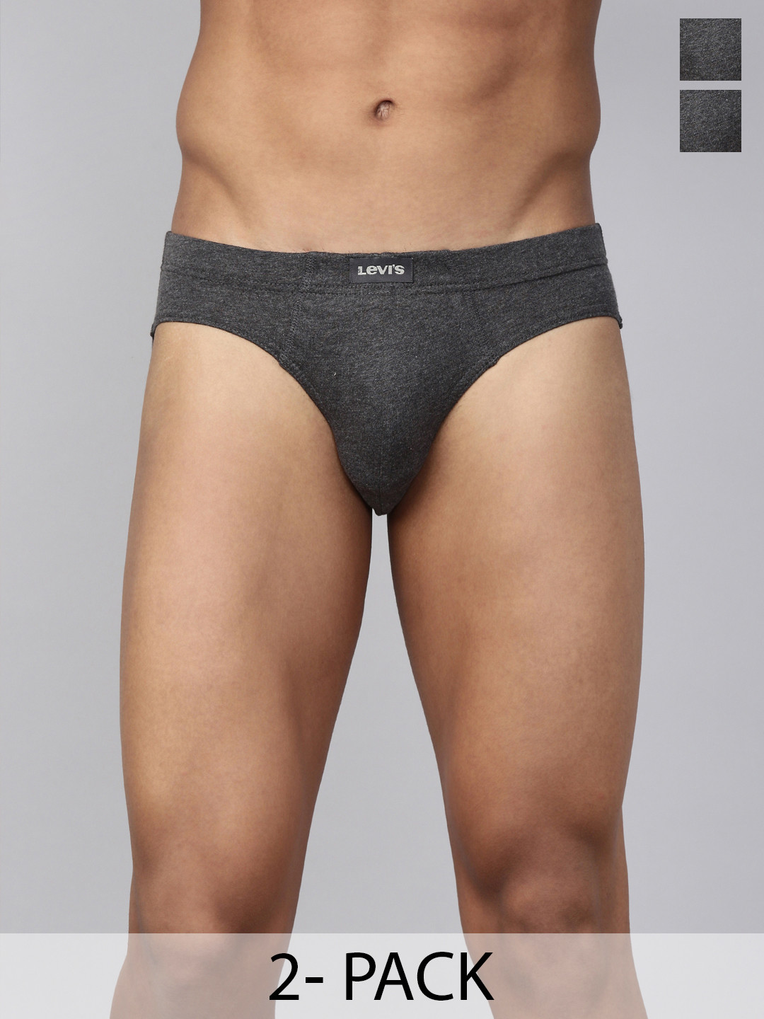 

Levis Men Pack of 2 Solid Pure Cotton Brief with Smartskin Technology 100CA011-CFT-BRF, Grey melange