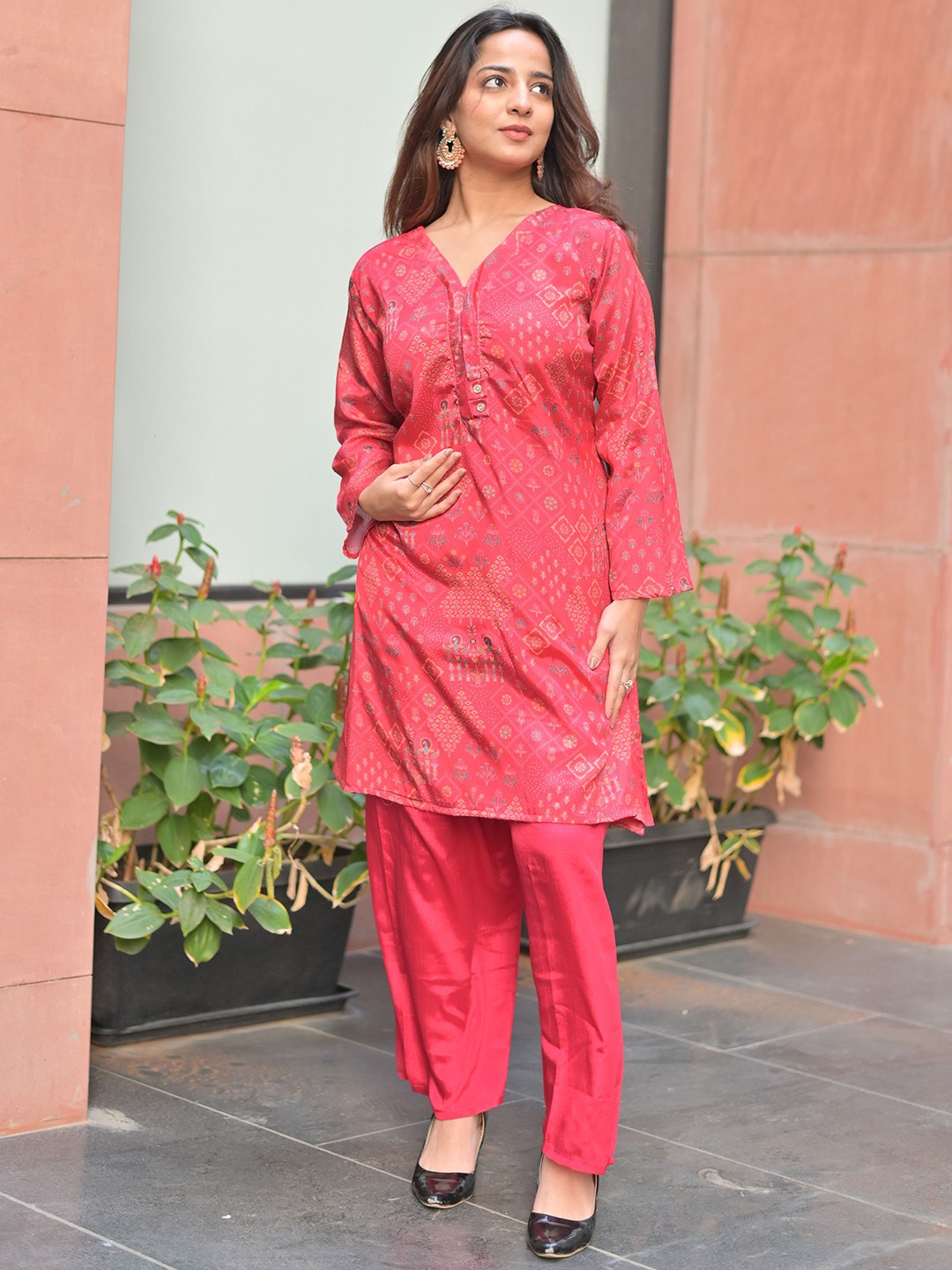 

MYLANA Printed Shirt With Trouser Co -Ords, Red
