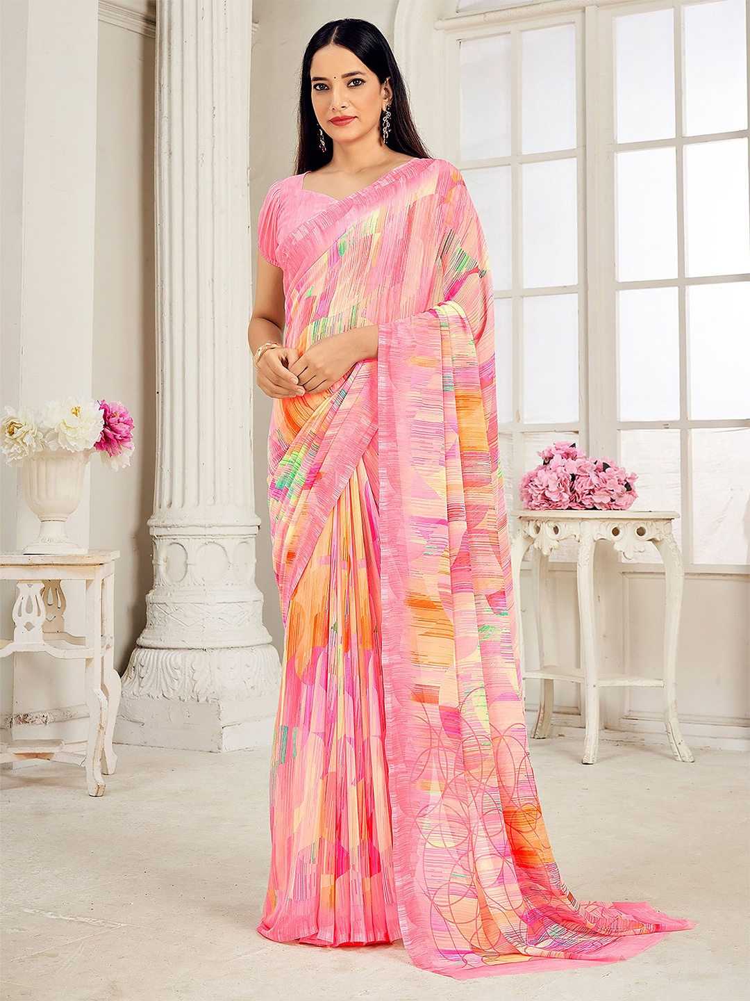 

Anouk Rustic Pure Georgette Dabu Saree, Pink