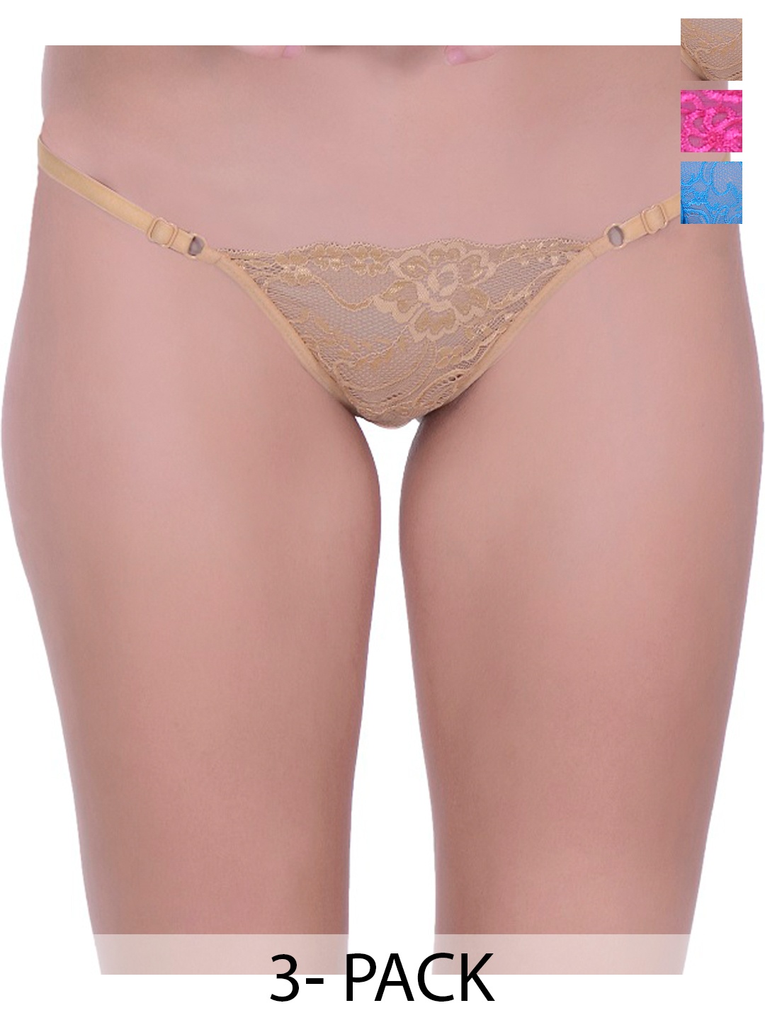 

Fleurt Women Pack Of 3 Assorted Lace Thongs Briefs