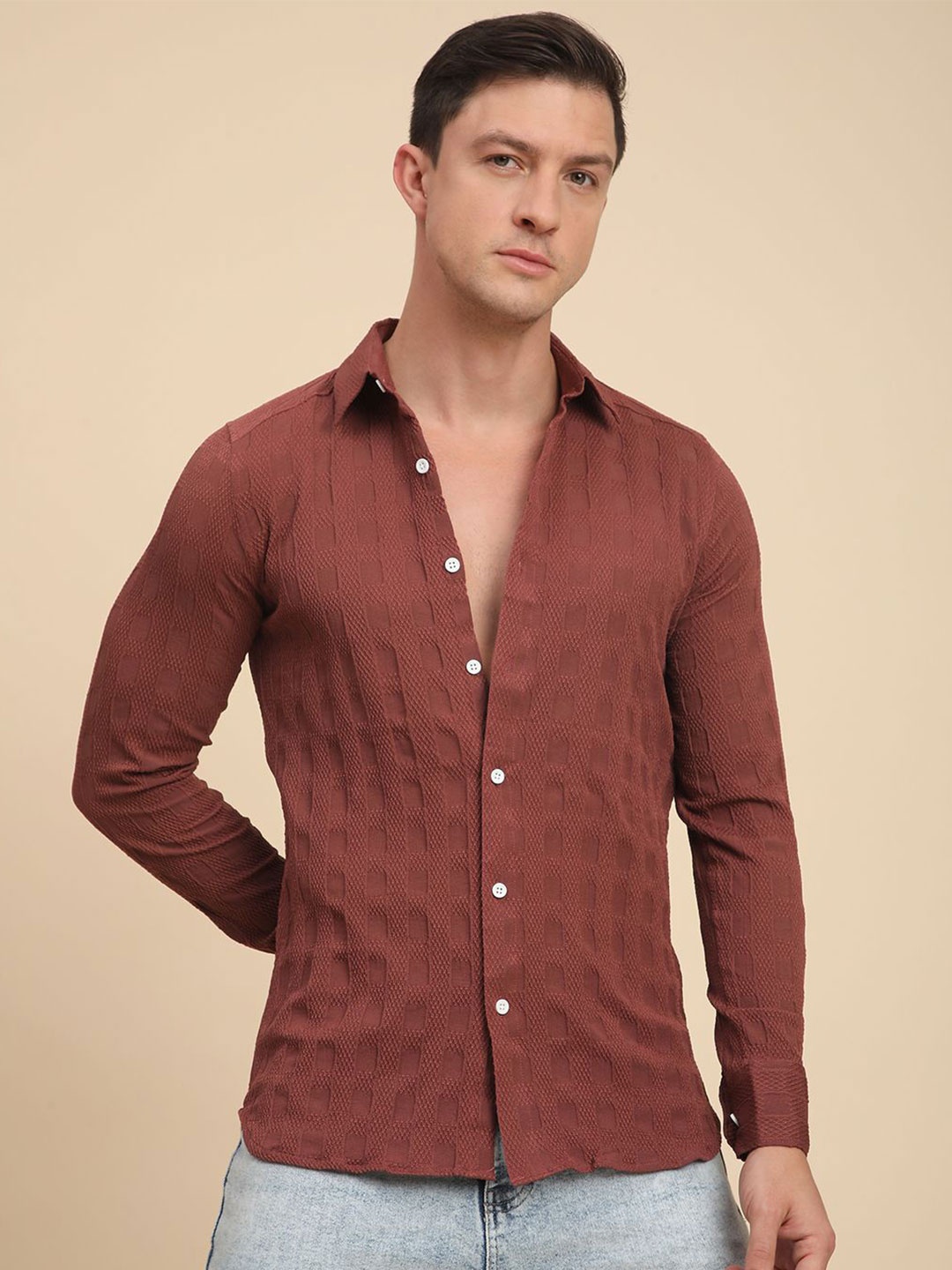 

Voroxy Men Relaxed Opaque Casual Shirt, Rust