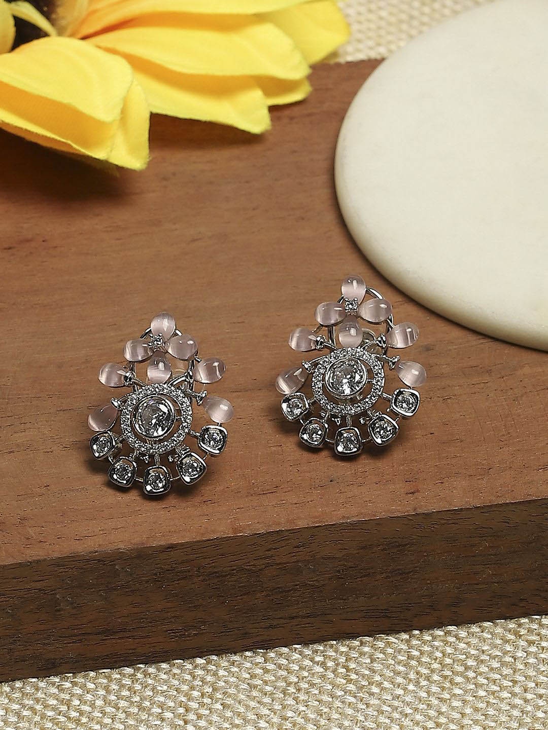 

Biba Silver-Plated Artificial Stones And Beads Beaded Contemporary Shaped Studs