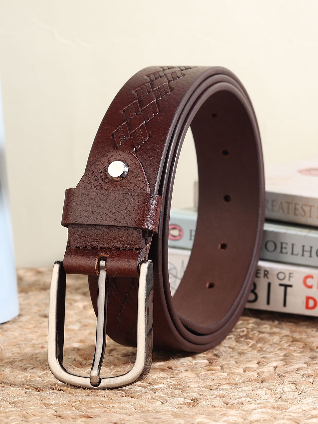 

Metronaut Men Textured Leather Formal Belt, Brown