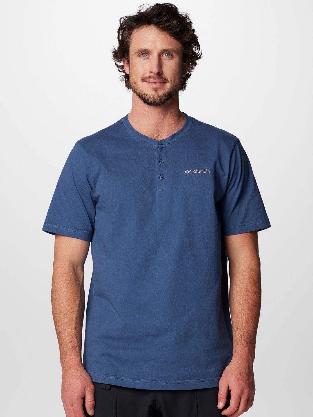 

Columbia Men Solid Henley Neck Cotton T-shirt, Navy blue