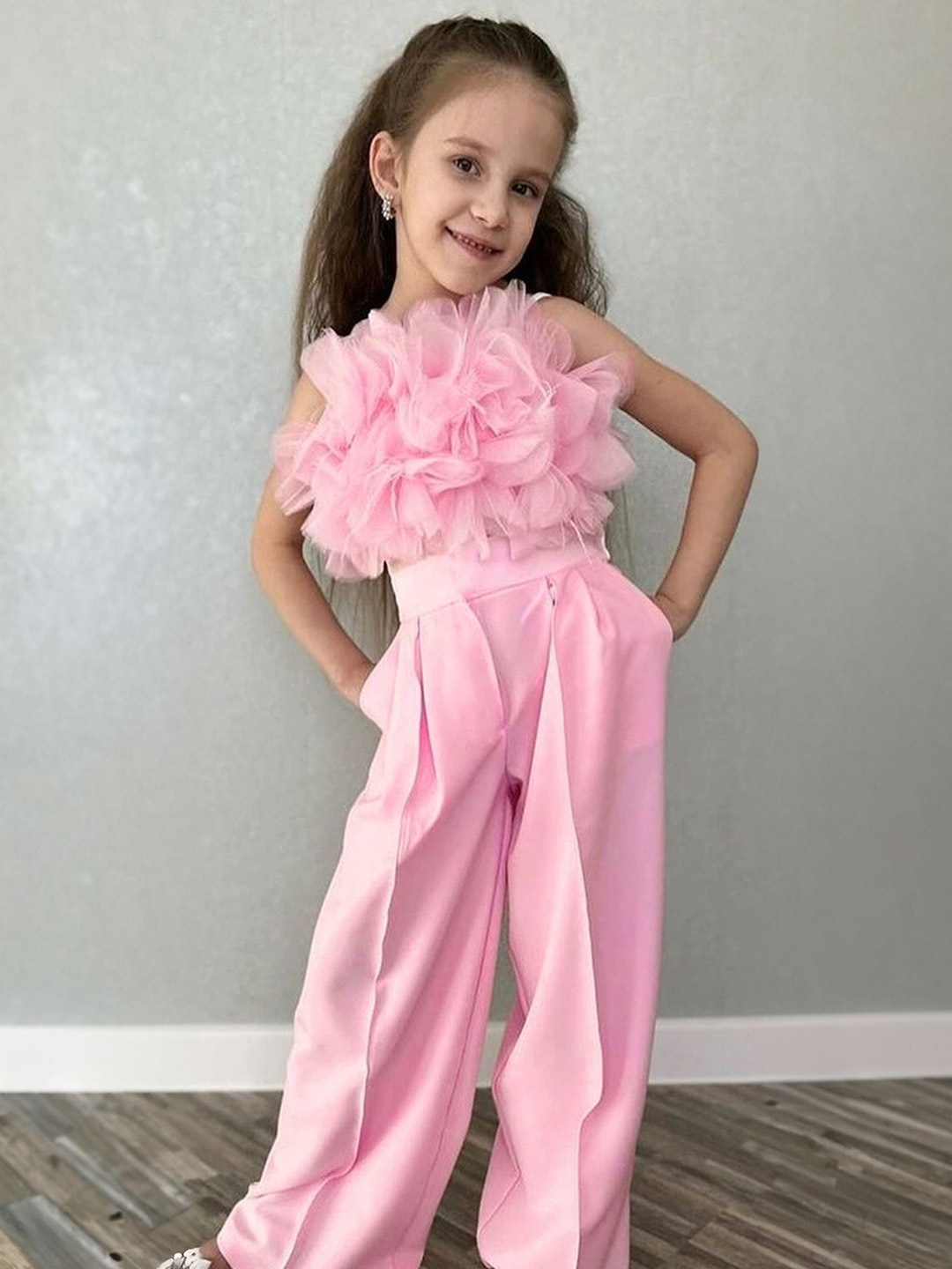 

LULU & SKY Girls Shoulder Straps Top With Trousers, Pink
