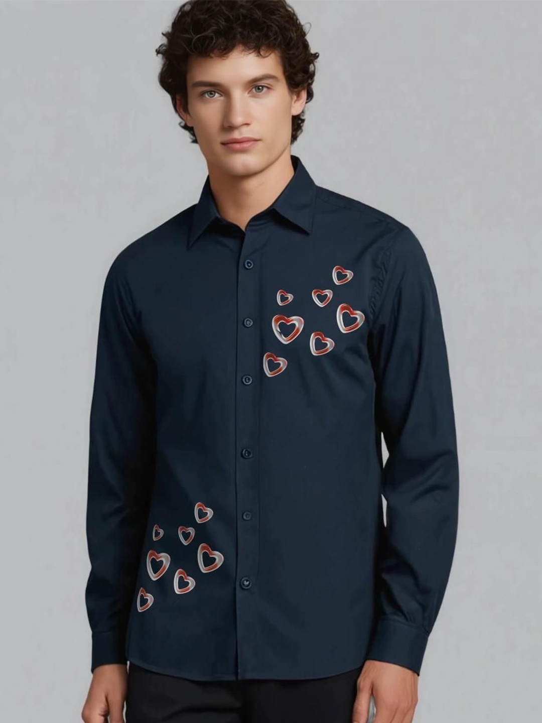 

HE SPOKE Men Smart Tailored Fit Opaque Casual Shirt, Navy blue