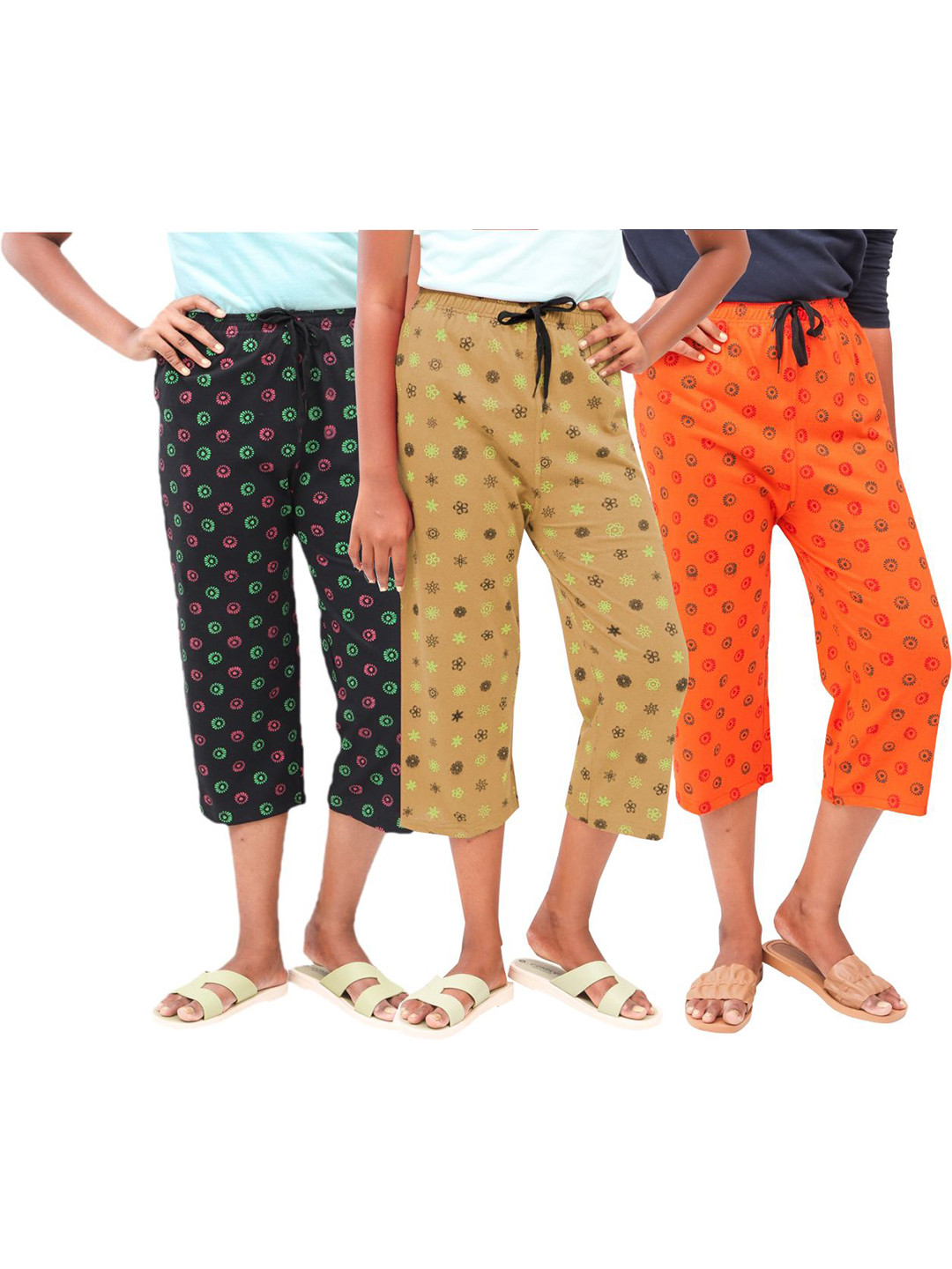 

AFRA GARMENTS Women Printed Capris, Nude