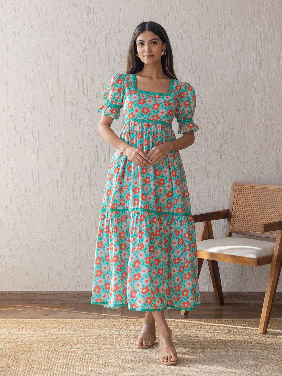 

Polago Clothing Floral Print Fit & Flare Midi Dress, Blue
