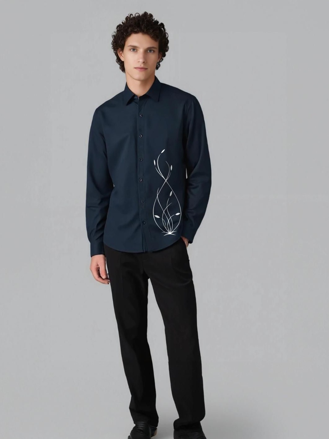 

HE SPOKE Men Smart Tailored Fit Opaque Casual Shirt, Navy blue