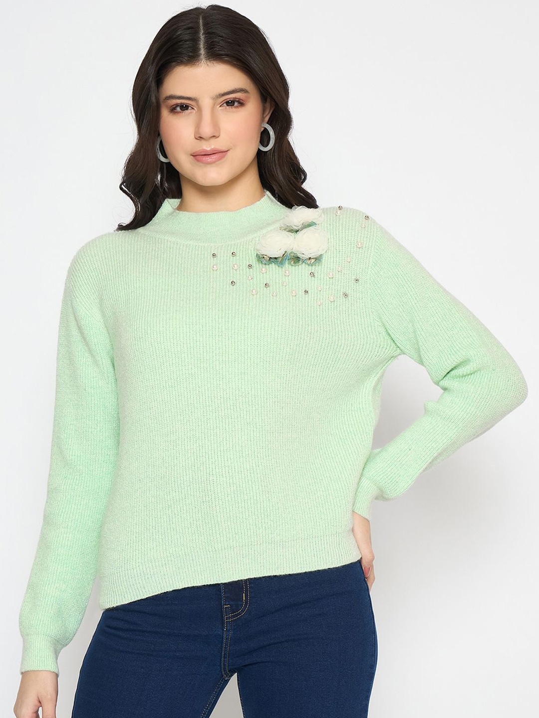 

Madame Women Embroidered Pullover, Green