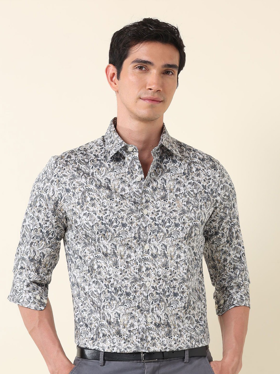 

U.S. Polo Assn. Men Classic Tailored Fit Floral Opaque Printed Formal Shirt, Grey