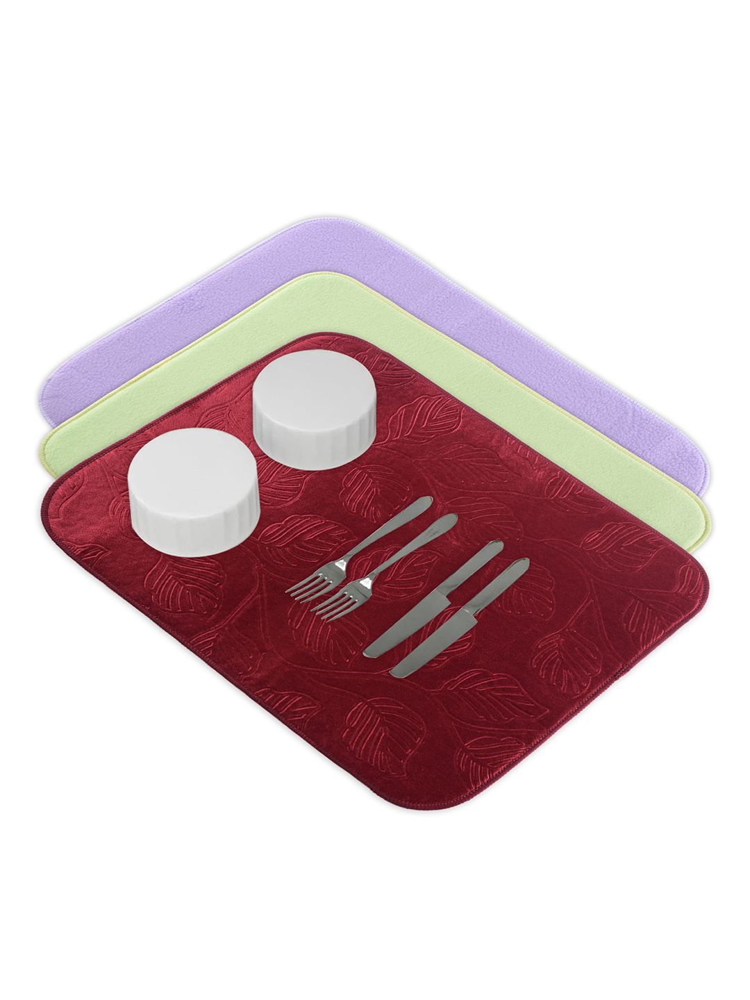 

Kuber Industries 3-Pcs Purple & Green Non Slip Dish Drying Mats, Maroon