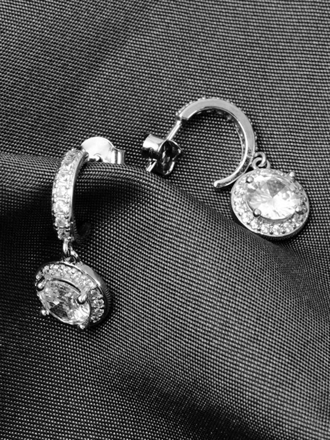

Tuanz Silver Jewelry 925 Sterling Silver Rhodium-Plated Stone Studded Drop Earrings
