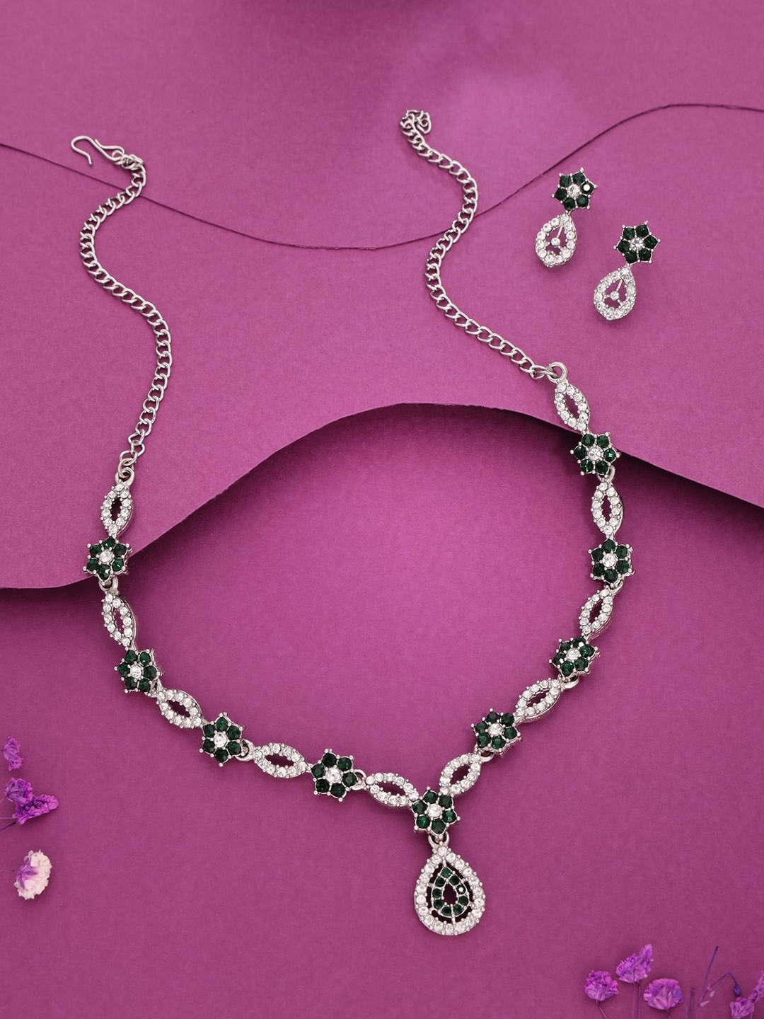 

Anouk Silver-Plated American Diamond Studded Jewellery Set