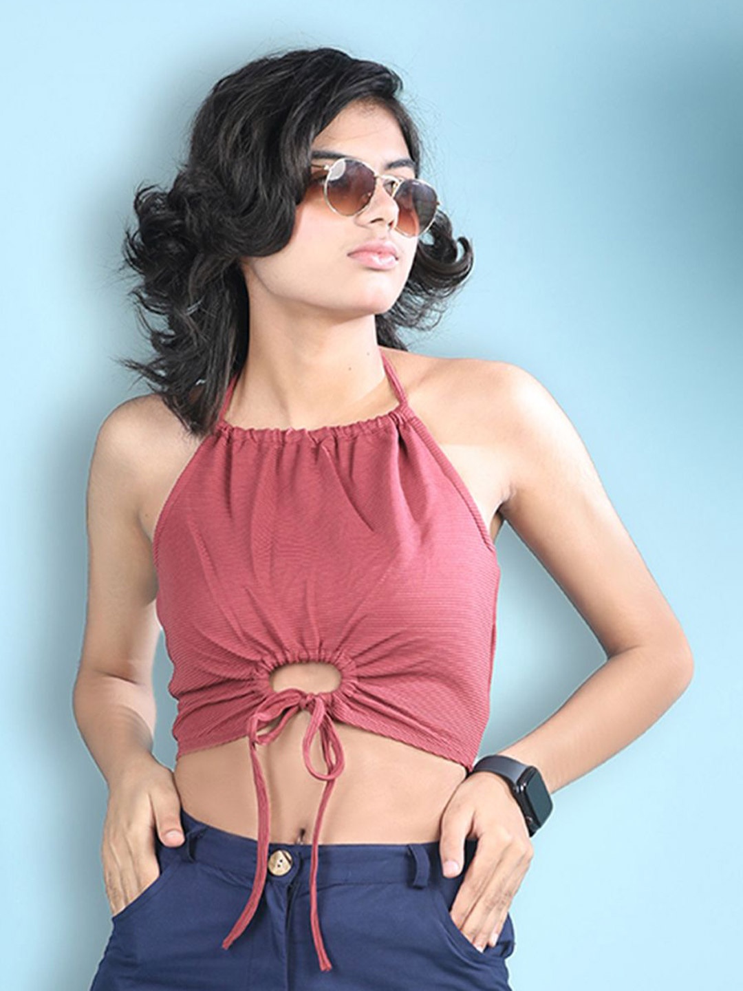 

Cutiekins Girls Tie-Ups Detail Halter Neck Crop Top, Mauve