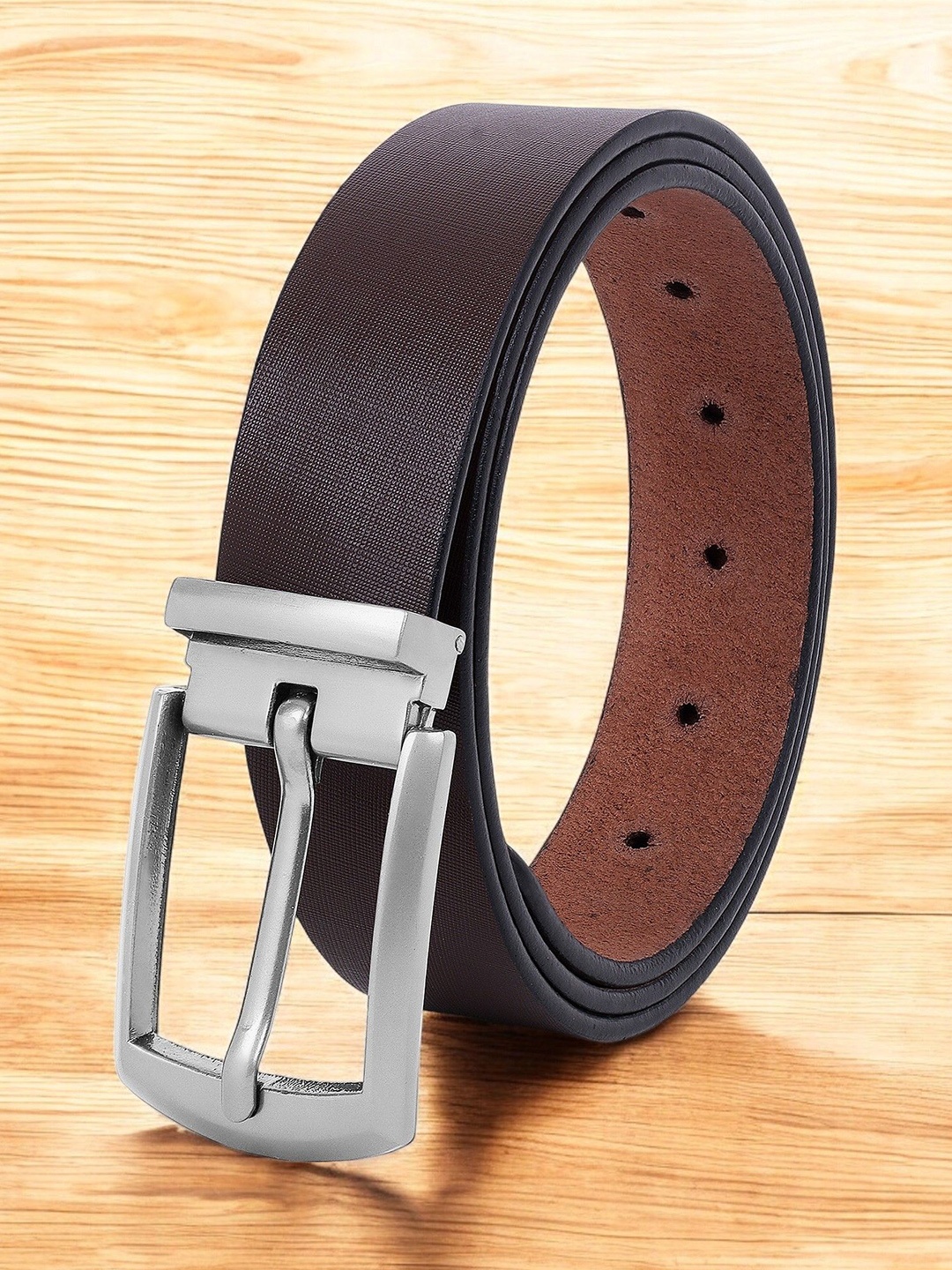 

Metronaut Men Textured Leather Formal Belt, Brown