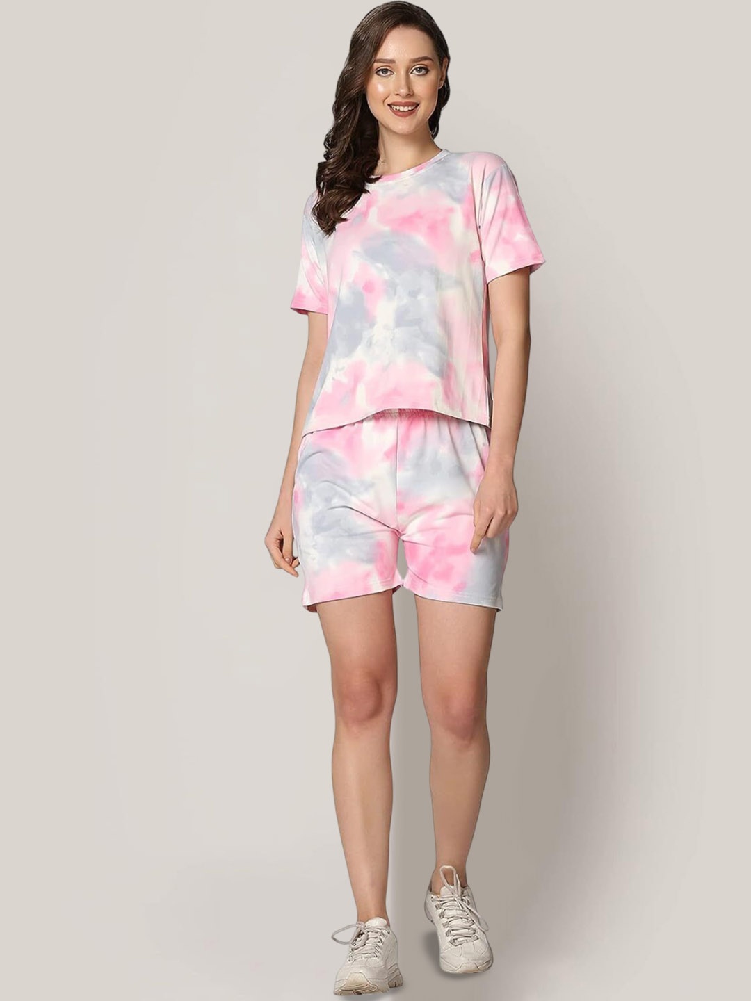 

XPIOX Printed T-Shirt With Shorts, Pink