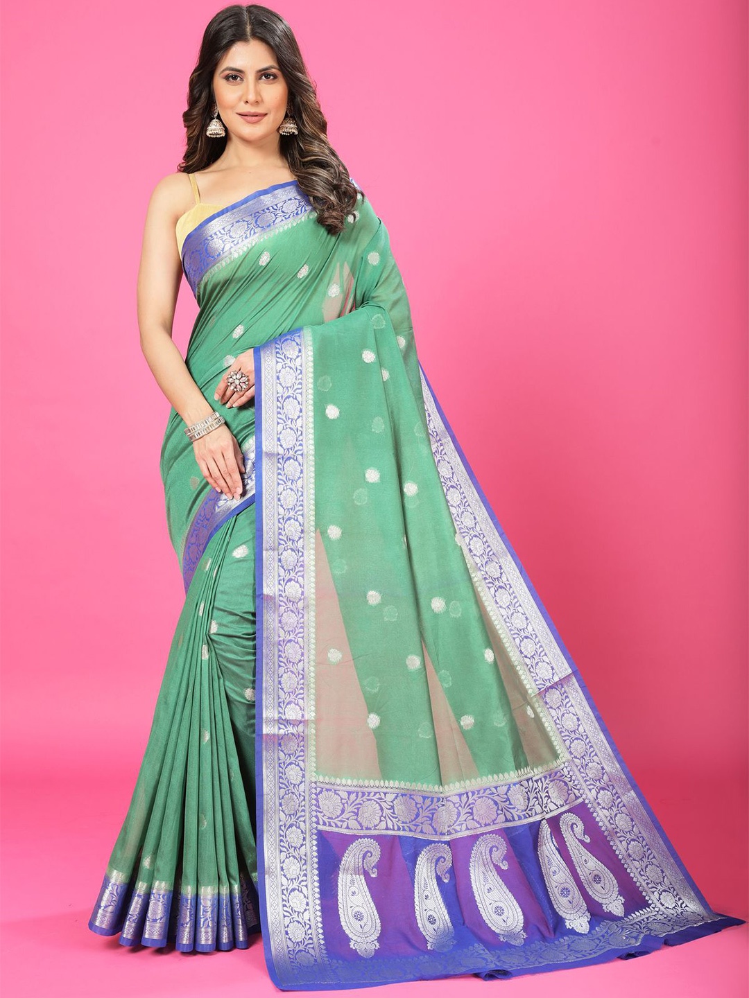 

CRAFTYSTYLES Woven Design Zari Pure Chiffon Banarasi Saree, Green