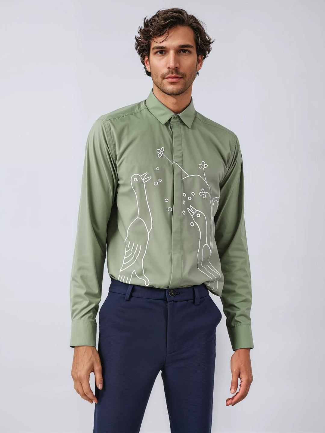 

HE SPOKE Men Smart Tailored Fit Floral Opaque Printed Casual Shirt, Green