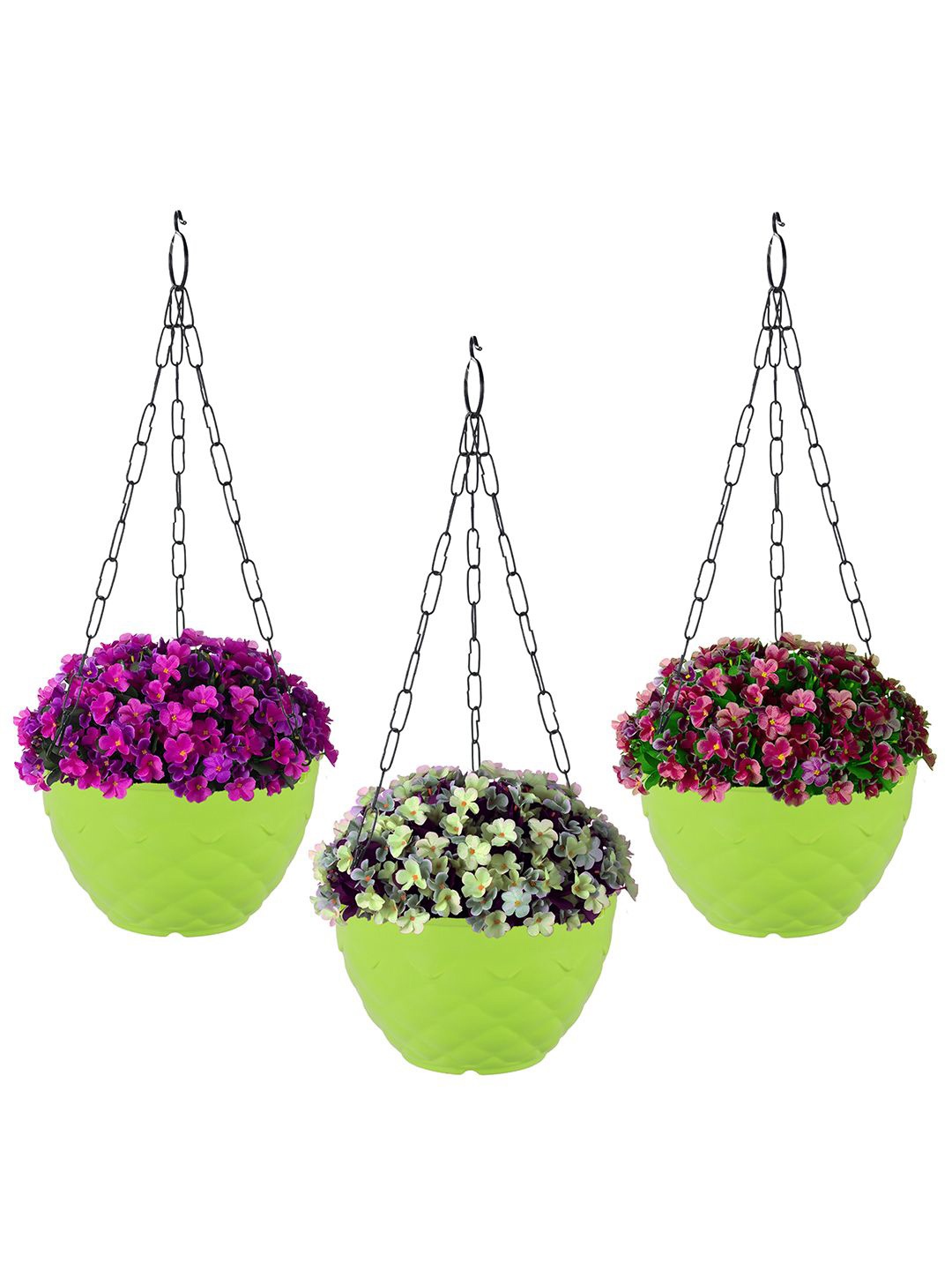 

Kuber Industries Green 3 Pieces Textured Hanging Planters
