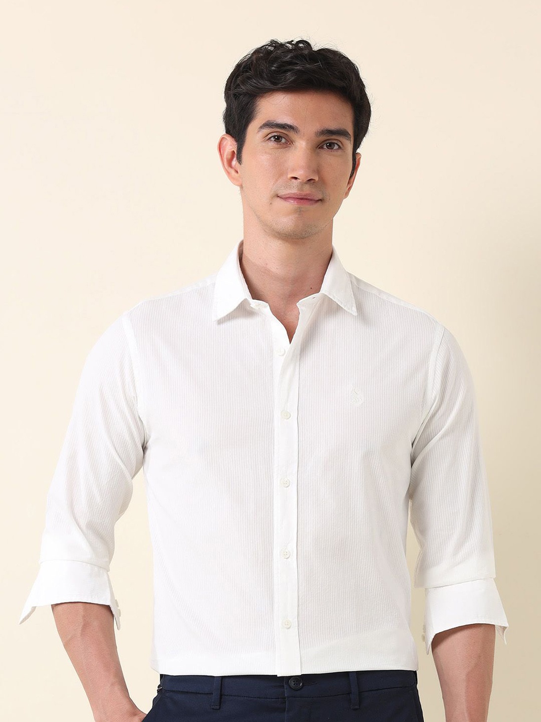 

U.S. Polo Assn. Men Classic Tailored Fit Opaque Striped Formal Shirt, White