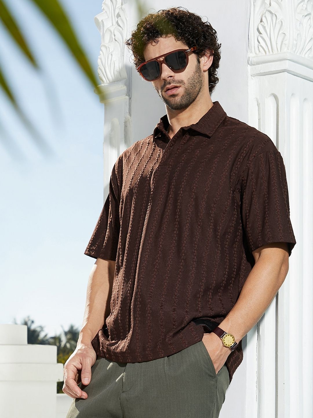 

Campus Sutra Men Polo Collar Pockets T-shirt, Brown