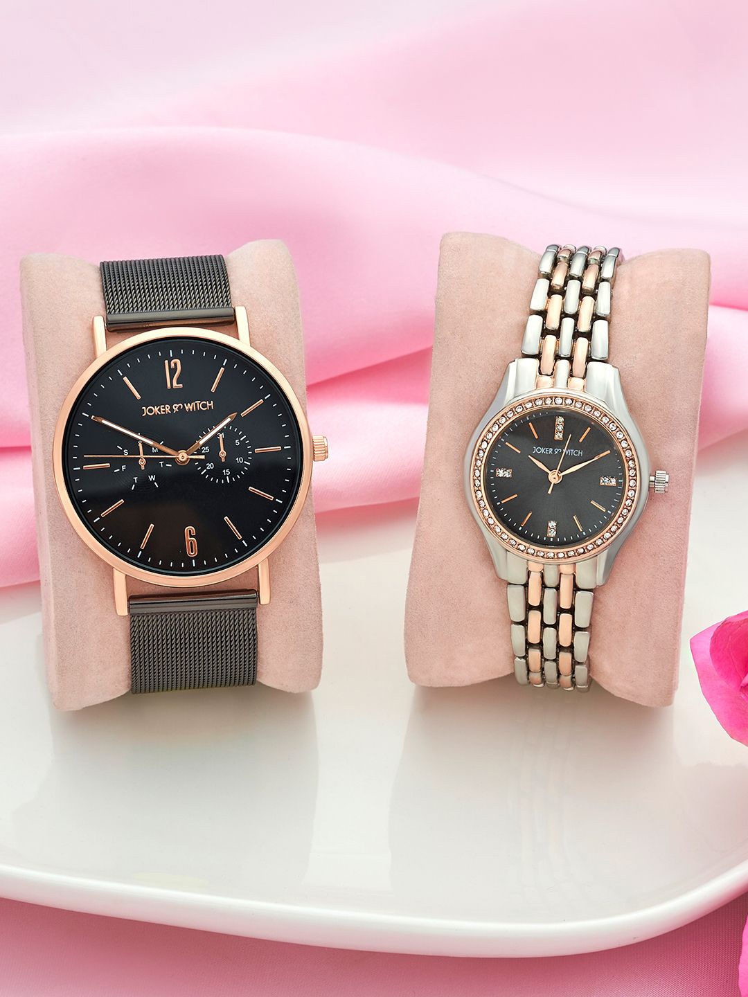 

JOKER & WITCH Dwayne & Lauren Analogue Couple Watches Giftset, Silver