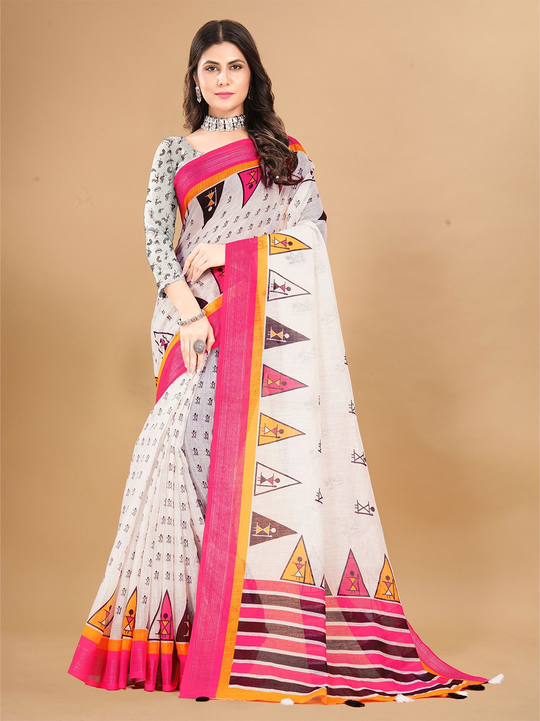 

Anouk Warli Printed Zari Saree, White